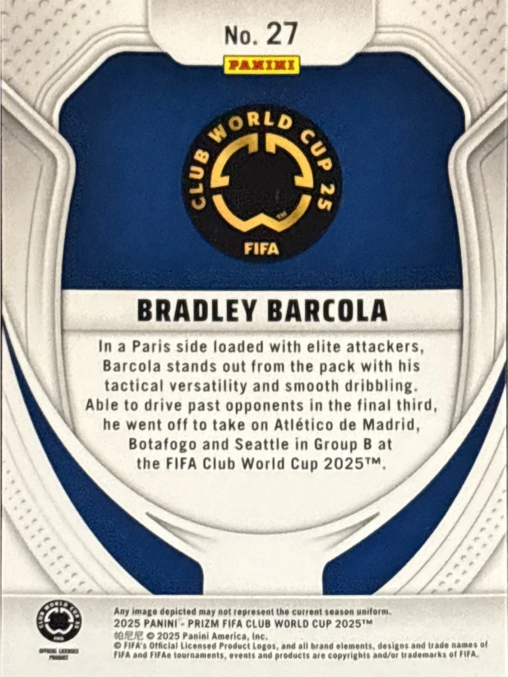 Panini Soccer Rookie Trading Card - Bradley Barcola